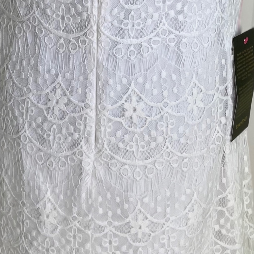 BEBE LACE + FRINGE SHIFT DRESS WHITE SIZE M - Picture 4 of 9